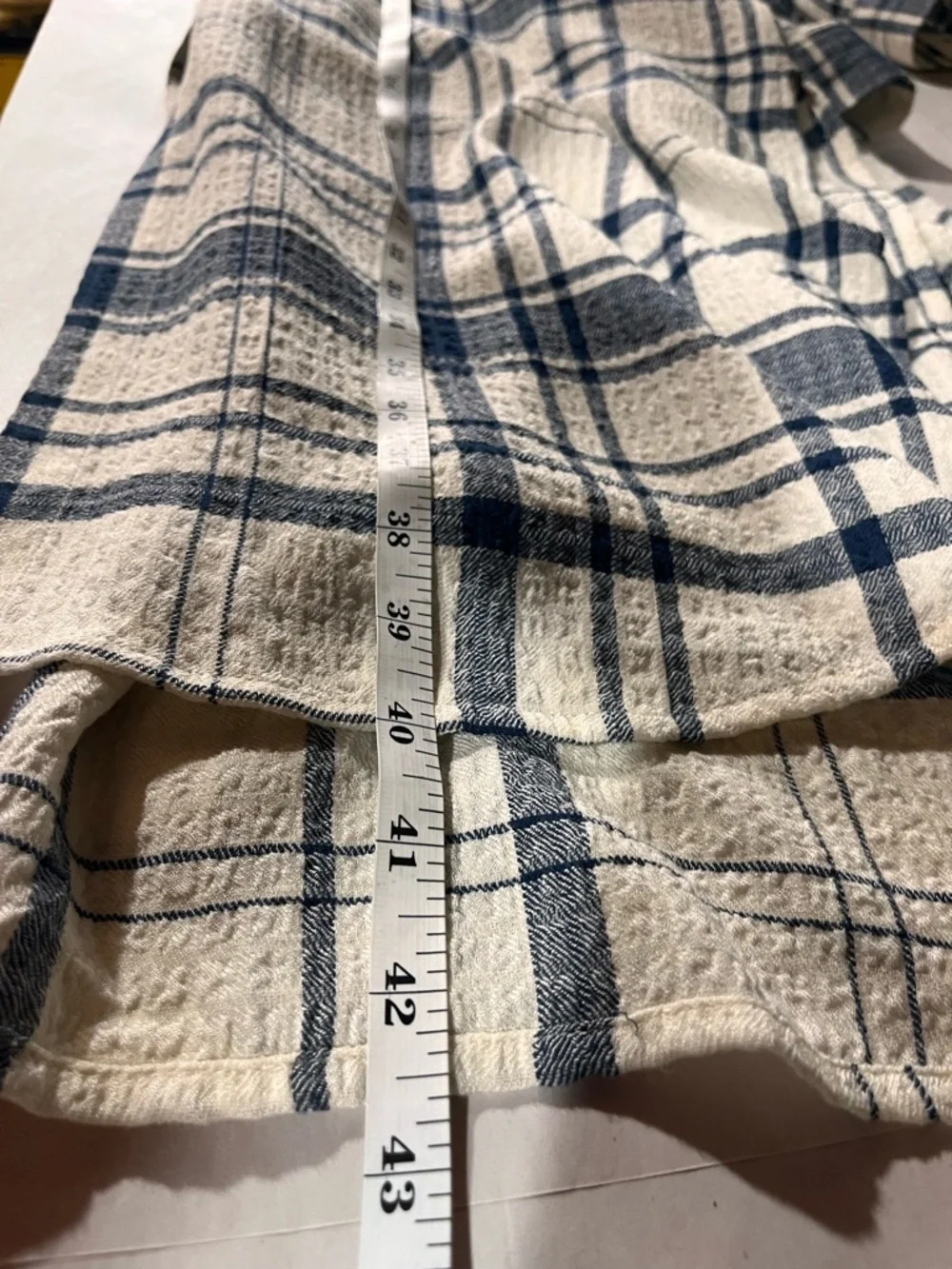 Pilcro Cream and Navy Long-Line Button Front Plaid High-Low Shirt Dress